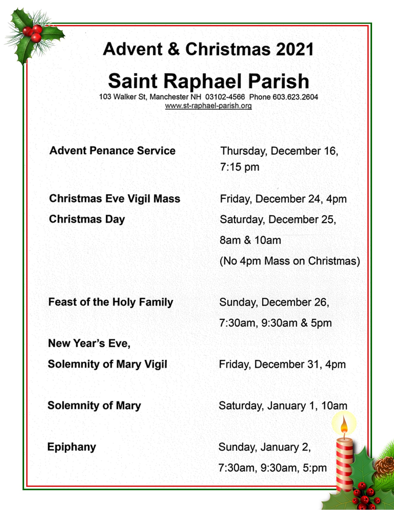 Christmas Mass Schedule Saint Raphael Parish